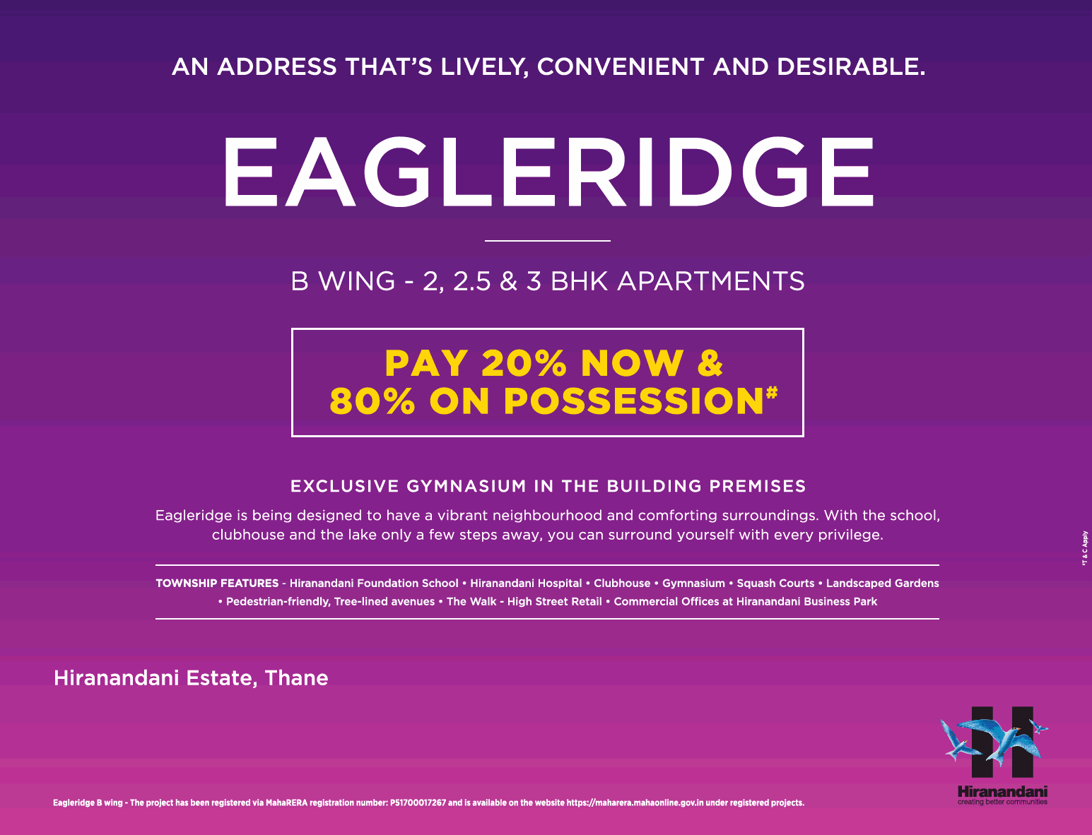 Pay 20% now & rest on possession at Hiranandani Eagleridge in Mumbai